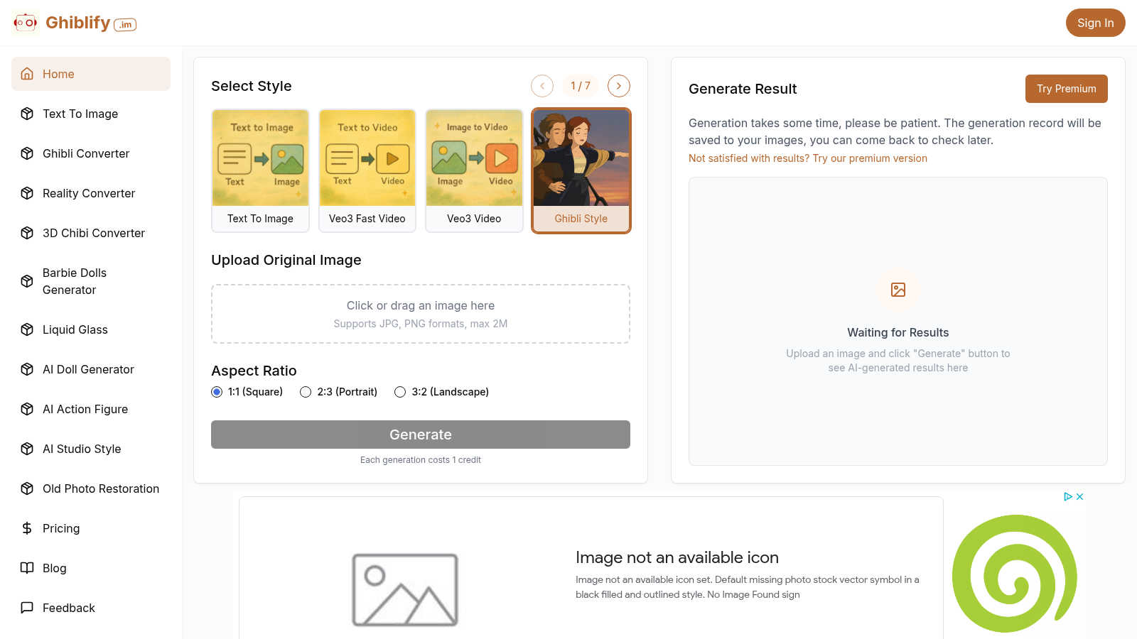 Ghiblify.im application interface and features