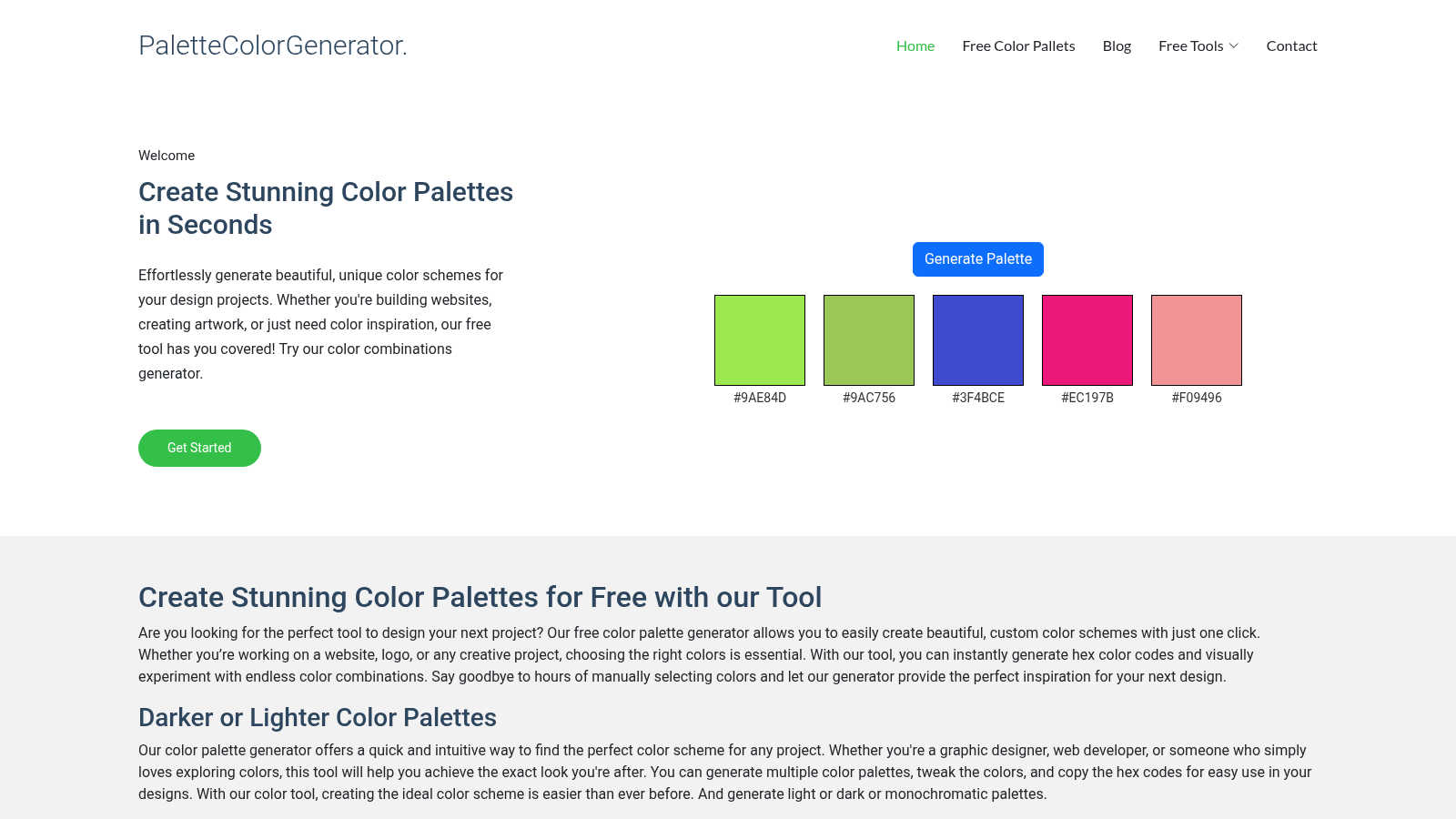 palettecolorgenerator.com application interface and features