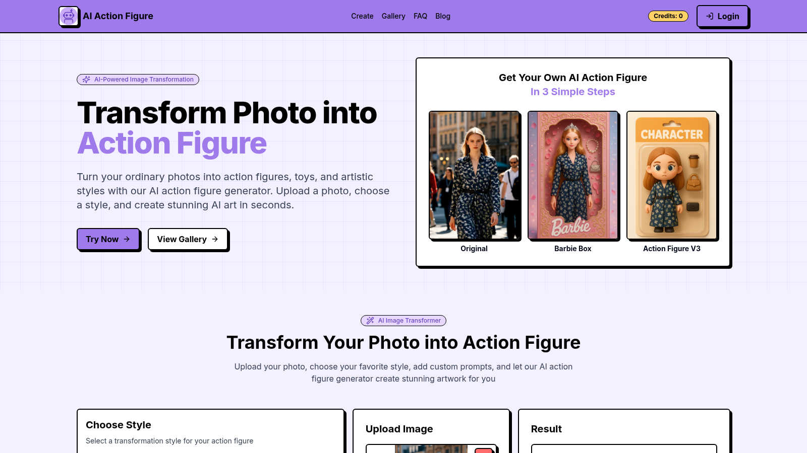 AI Action Figure Generator application interface and features