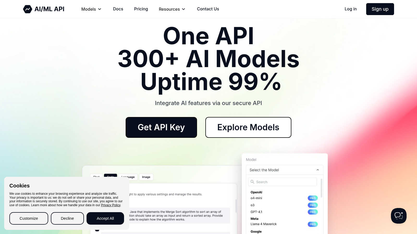 AIMLAPI.com application interface and features