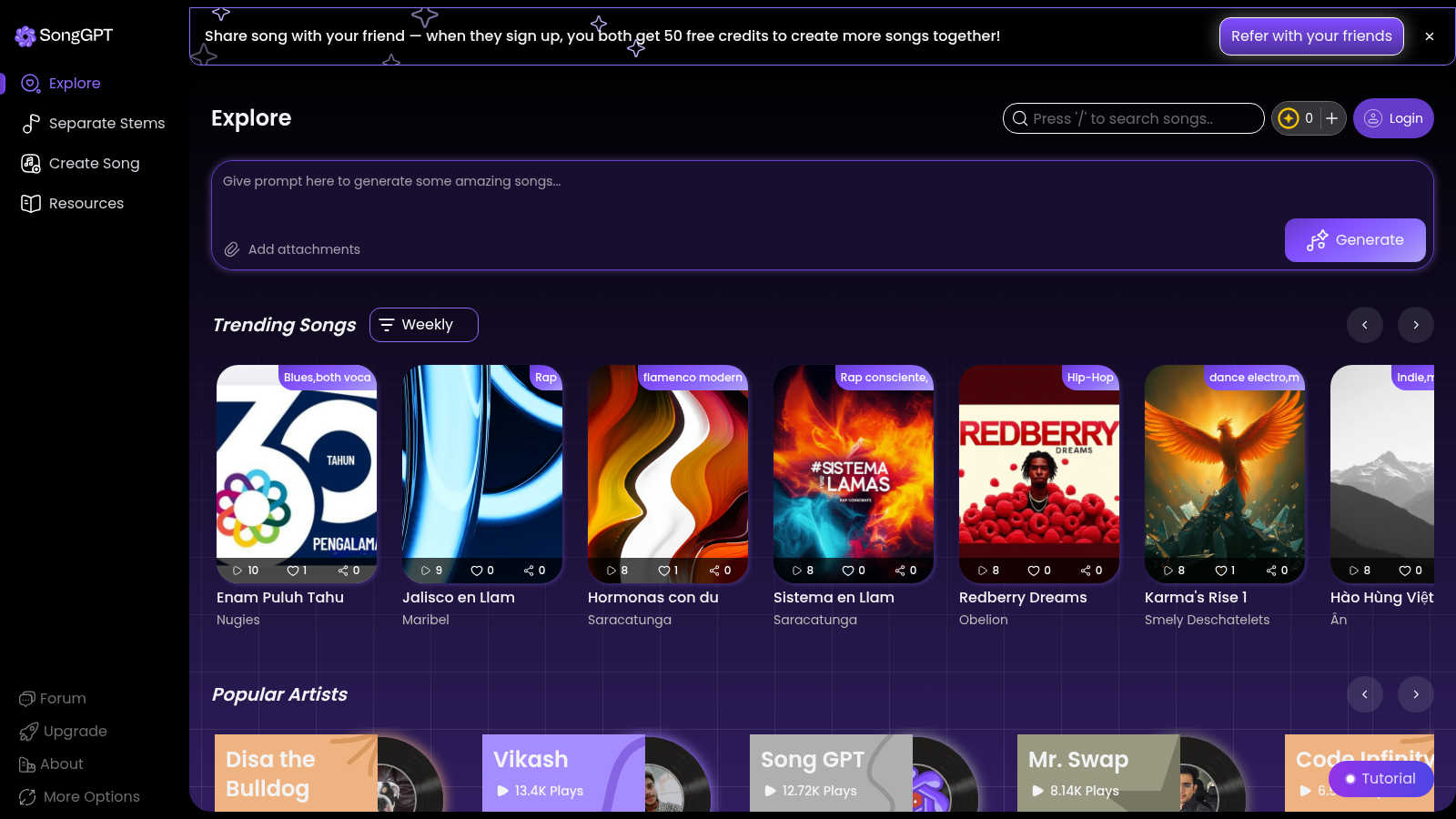 SongGPT application interface and features