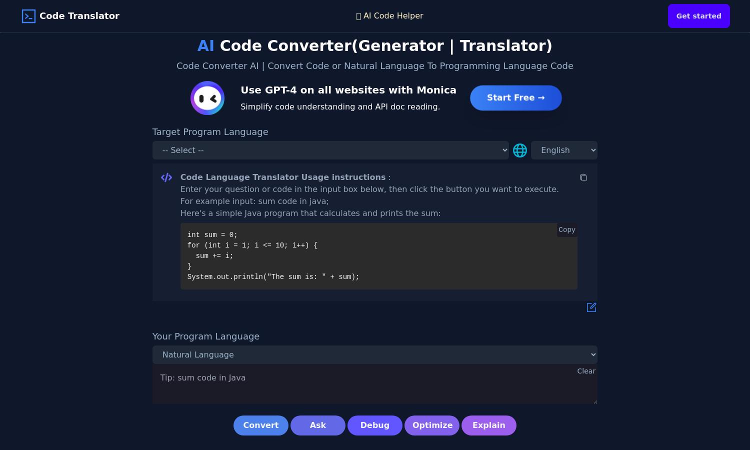 AI Code Converter Website