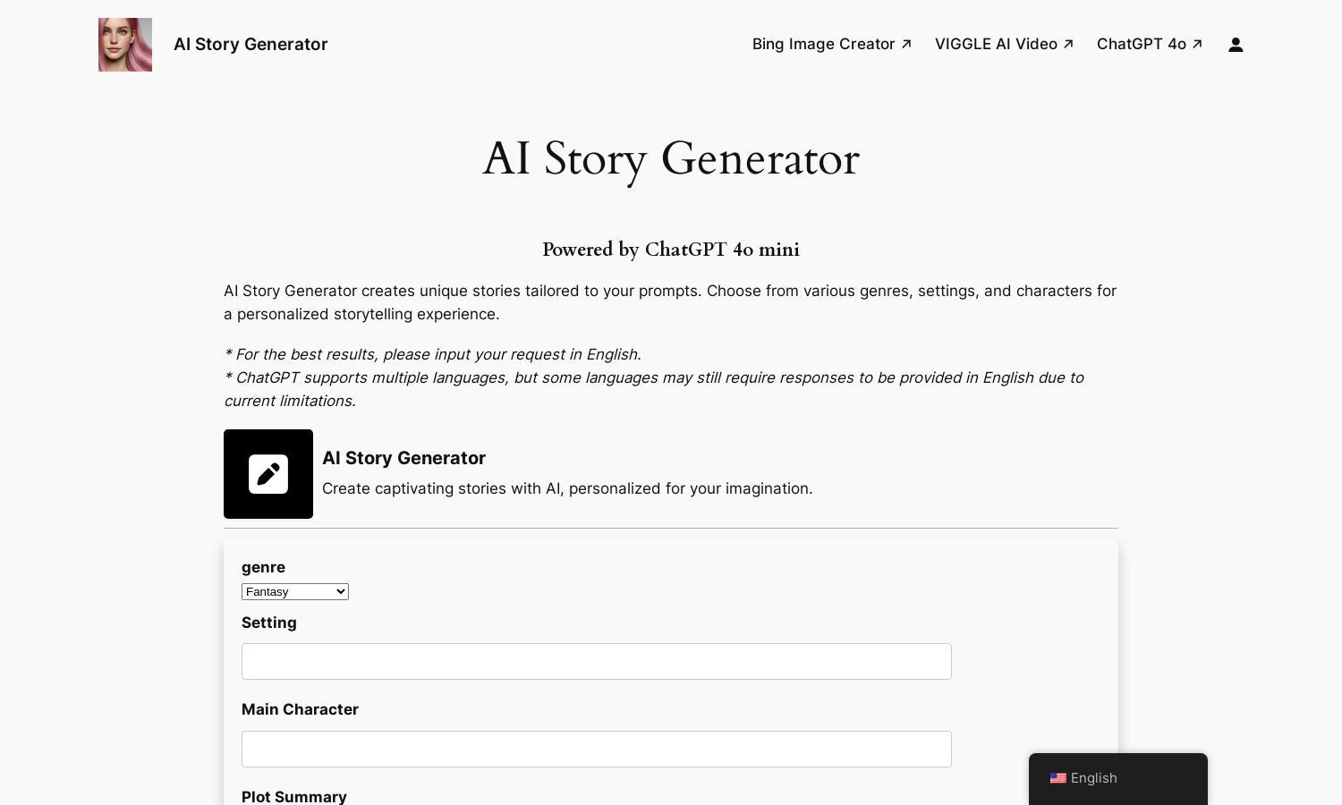 AI Story Generator Website