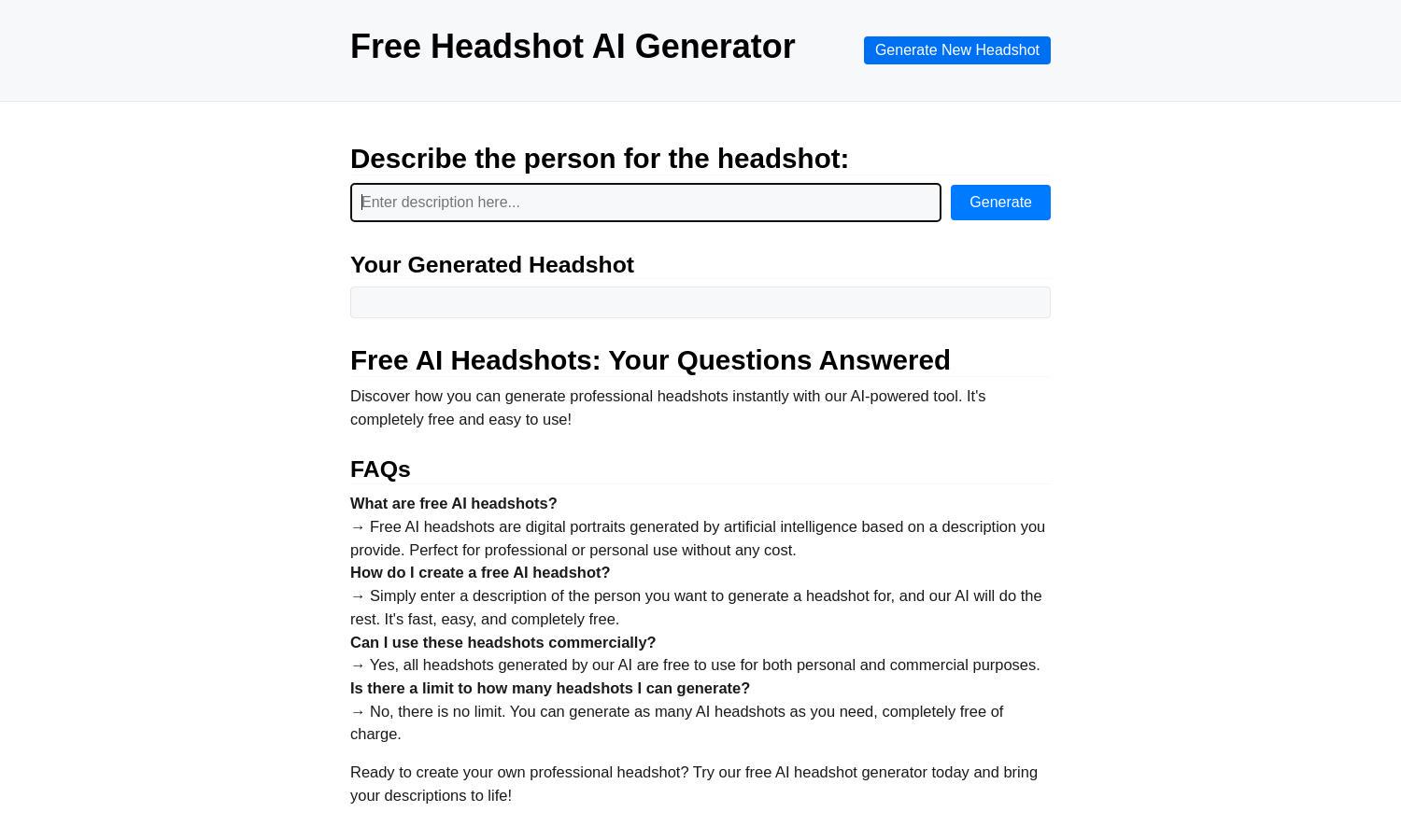 Headshot AI Generator Website