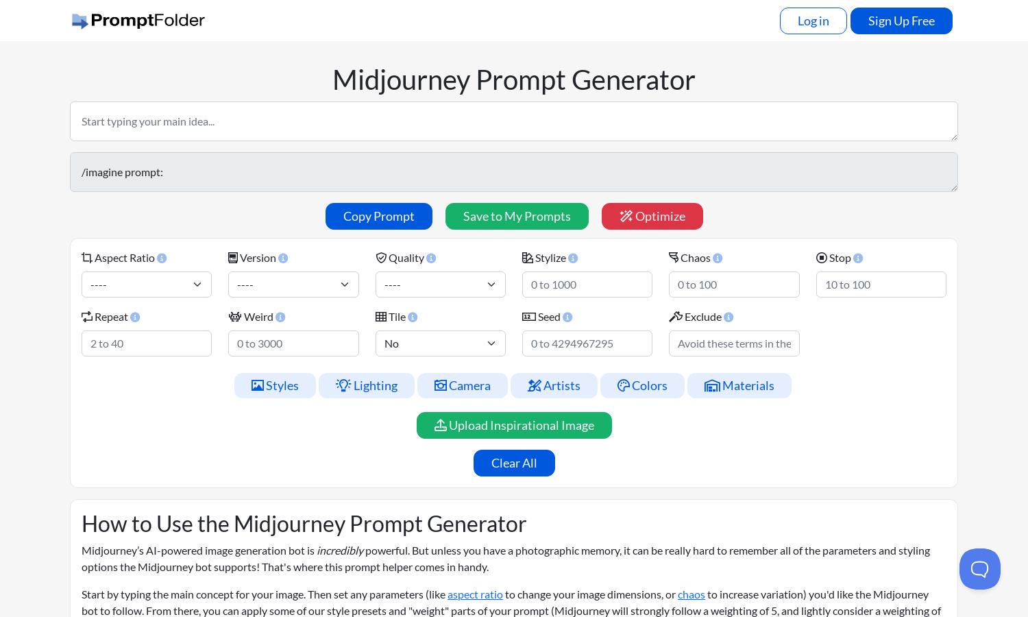 Midjourney Prompt Generator Website